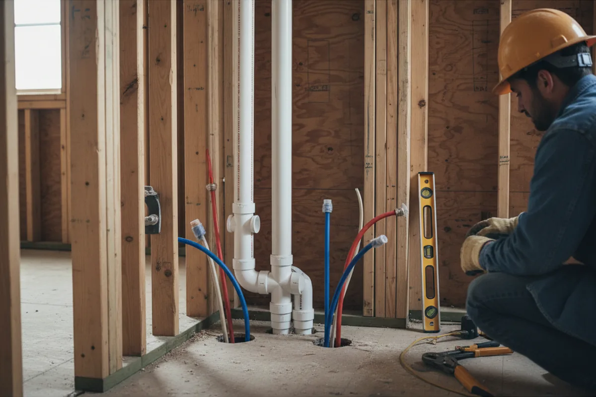 Drain and supply rough-in during Sump Pump Repair in Nauvoo
